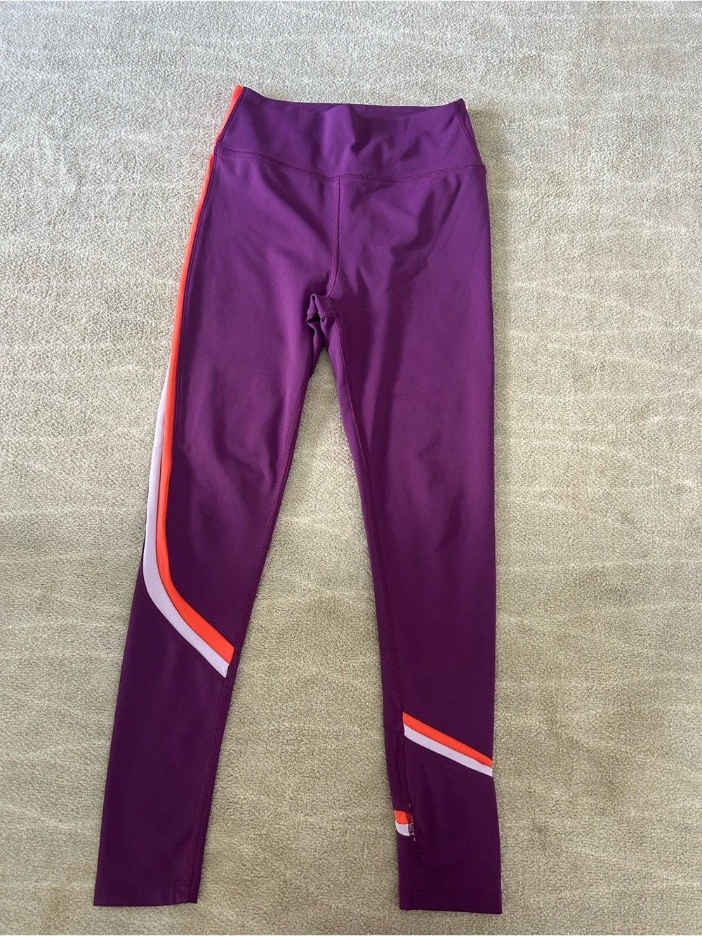 Splits59 Purple Leggings with Pink and Orange Side Stripes